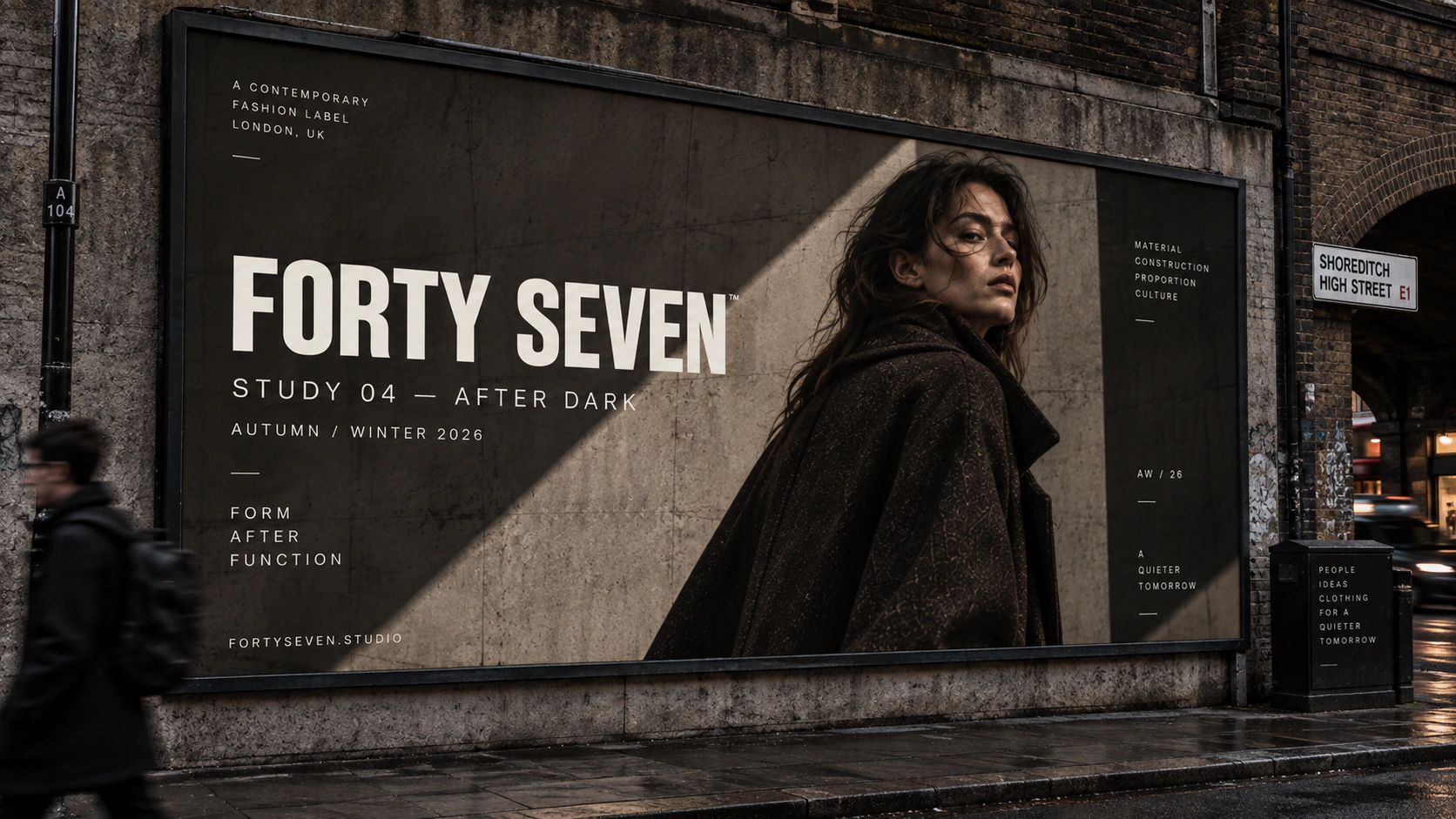 Forty Seven fashion campaign displayed as a large-format street billboard.
